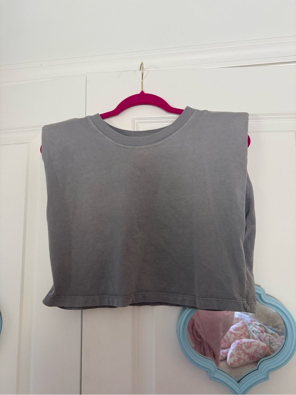 Zara Gray Cropped Padded-Shoulder Tee